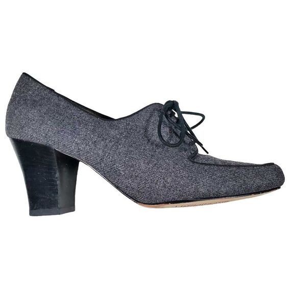 Liz Claiborne Heels Womens 7.5 Sabrina Pump Grey Wool Fabric Lace Up Almond Toe - Picture 7 of 9